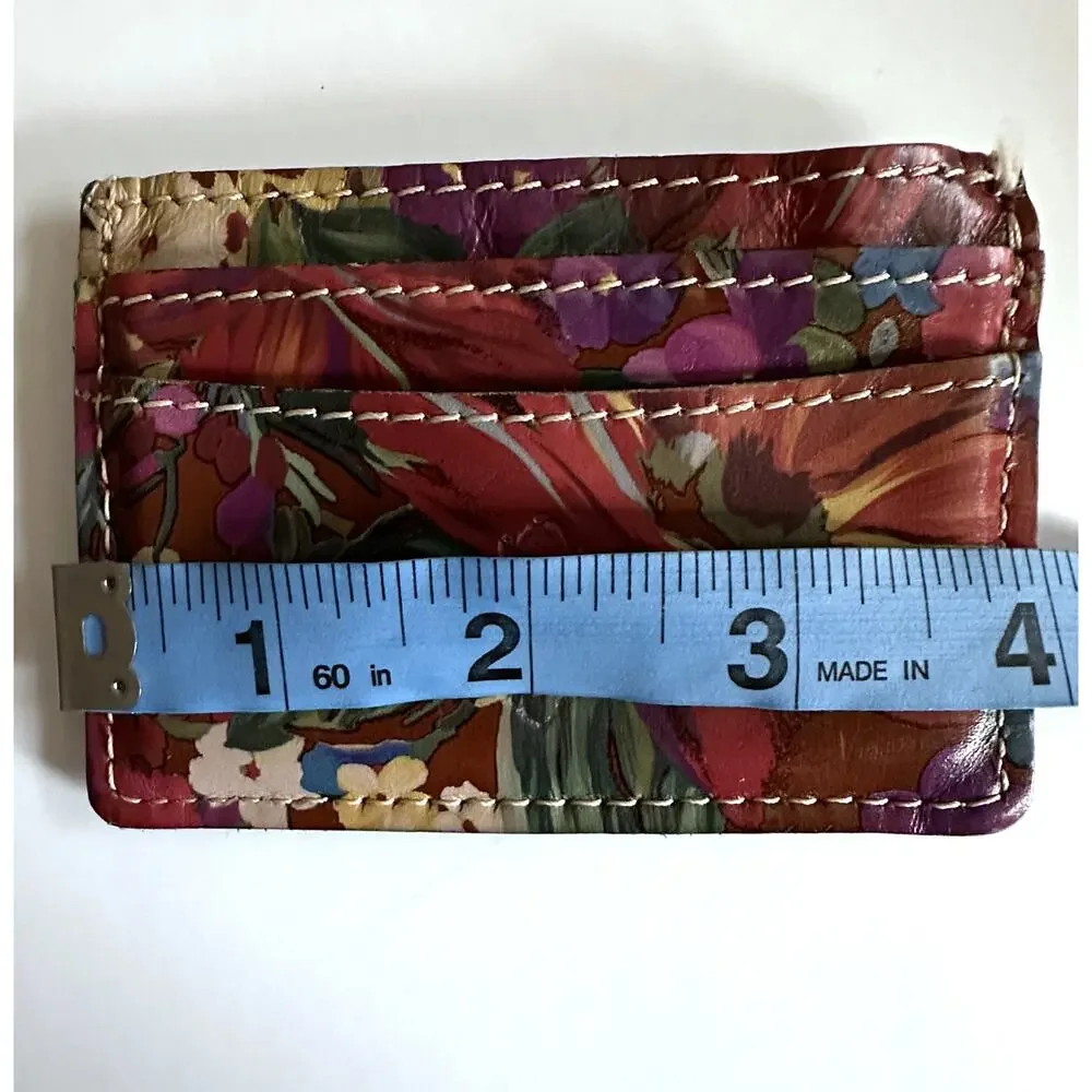 Patricia Nash Leather Varenna Slim Card Case Red Summer Florals Keyring Wallet